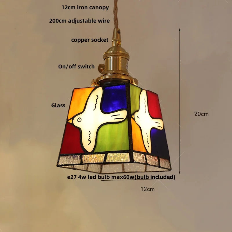 DecorBites™ Conch Glass LED Pendant Light Fixture Tiffany Children Dining Room Hang Lamp