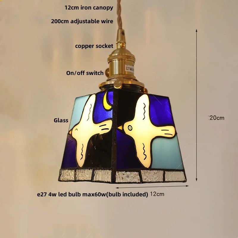 DecorBites™ Conch Glass LED Pendant Light Fixture Tiffany Children Dining Room Hang Lamp