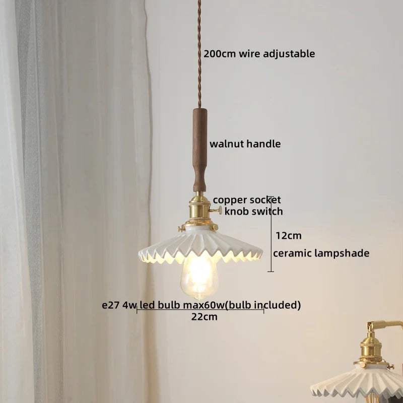 DecorBites™ Copper Ceramic LED Pendant Light with Knob Switch - 4w Bulb & Lamparas Colgante