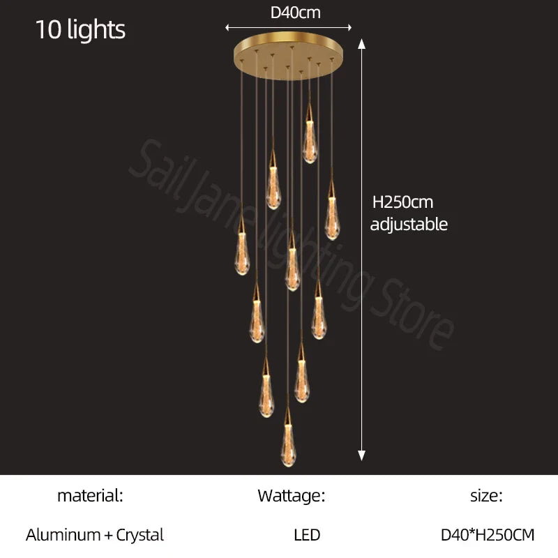DecorBites™ Gold Crystal Chandelier for Modern Living, Dining & Stair Lighting