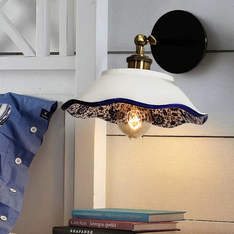 DecorBites™ Blue White Porcelain Wall Lamp: Modern Ceramic Sconces for Living Room, Bedroom, Bathroom