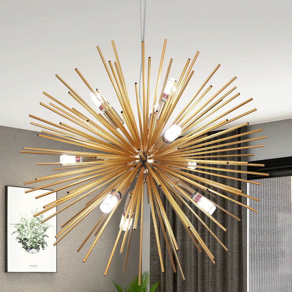 DecorBites™ Aluminum Dandelion Pendant Light: Modern Sputnik Hedgehog LED Chandelier for Living & Dining Room