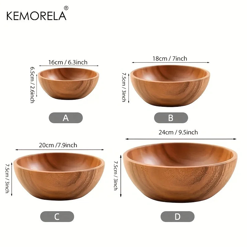 DecorBites™ Acacia Wooden Salad Bowl - Anti-scalding Wooden Bowl for Fruit, Vegetables, and Ice Cream