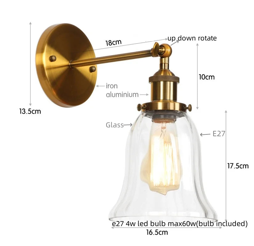 DecorBites™ Loft Clear Glass Rustic LED Wall Light - Industrial Style Iron Wall Lamp