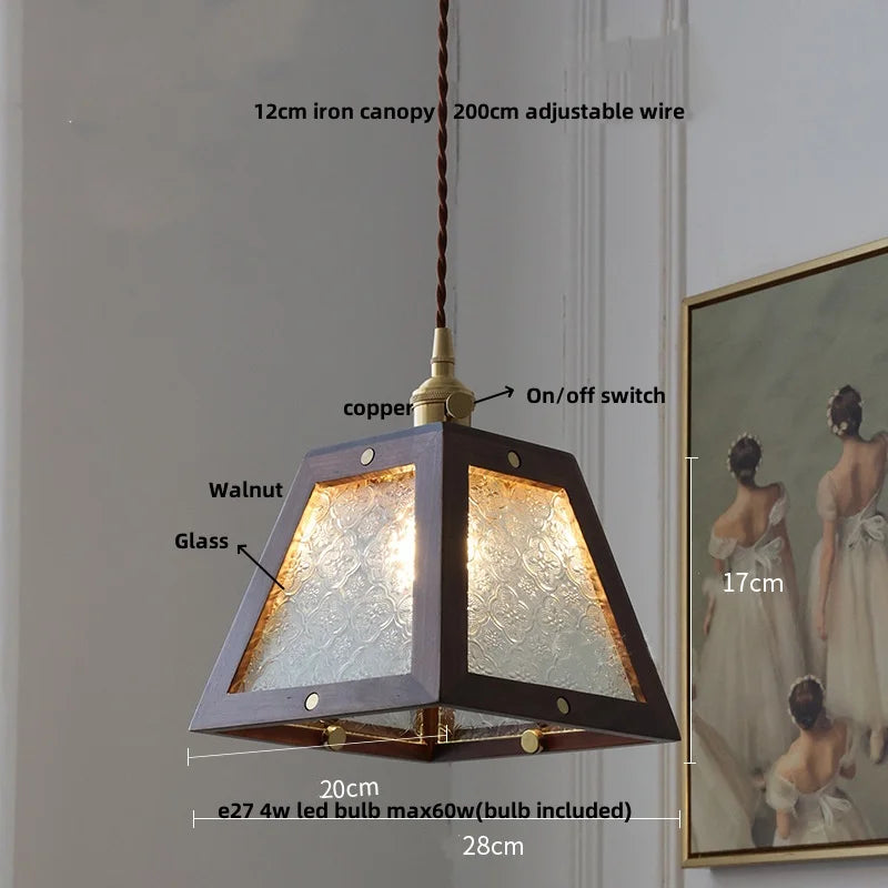 DecorBites™ LED Pendant Lamp: Japan Style, Copper Socket, Walnut Wood, Adjustable Hanging Light