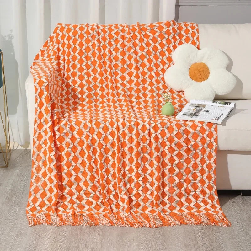 DecorBites™ Knitted Tassel Hem Blanket: Cozy Warmth for Home, Office, Sofa, and More