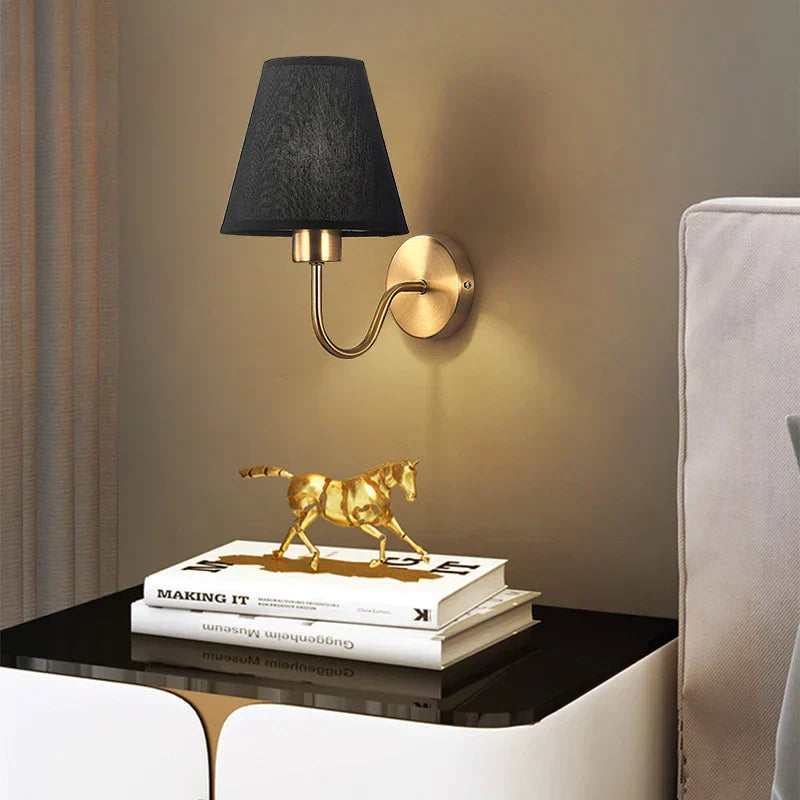 DecorBites™ Gold Fabric Wall Lamp: Modern Nordic Bedroom Light Fixture for Hotel Aisle & TV Background.