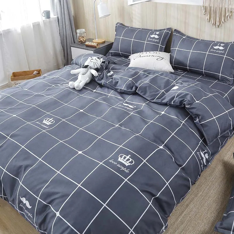 DecorBites™ Geometric Floral Bedding Set with Quilt Cover, Duvet Cover, Sheet, and Pillows