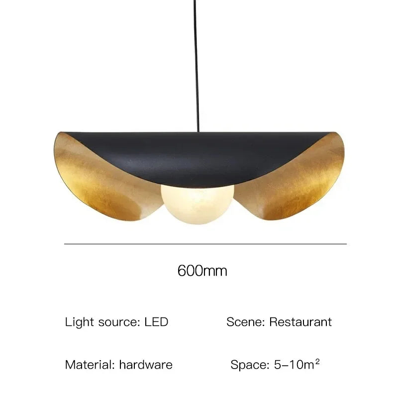 DecorBites™ Lederam Manta Pendant: Industrial Black & Gold Ceiling Light with Lotus Leaf Design