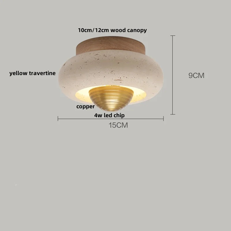 DecorBites™ Acrylic LED Ceiling Lamp Yellow Travertine Wood Canopy Wabi Sabi Style
