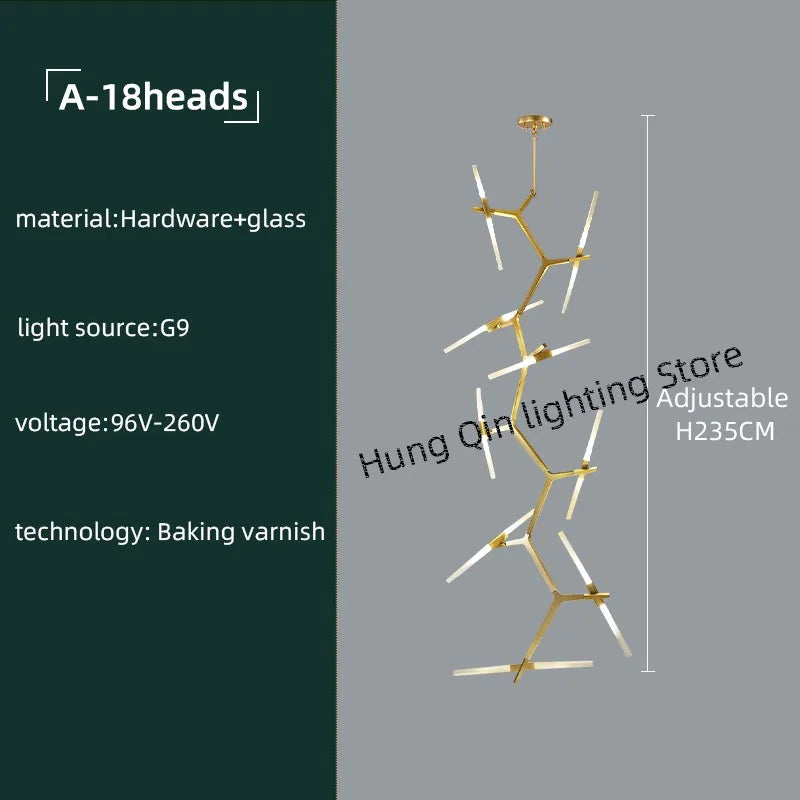 DecorBites™ Gold Branch LED Chandelier for Duplex Villa Staircase - Modern Indoor Lighting