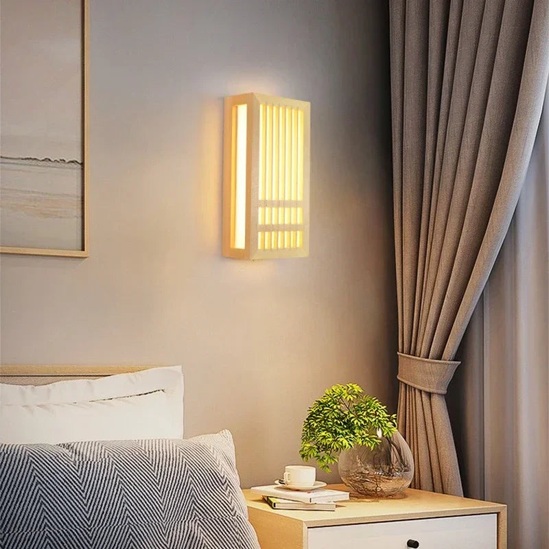 DecorBites™ LED Wood Wall Lamp Acrylic Rectangular Bedside Light for Living Room