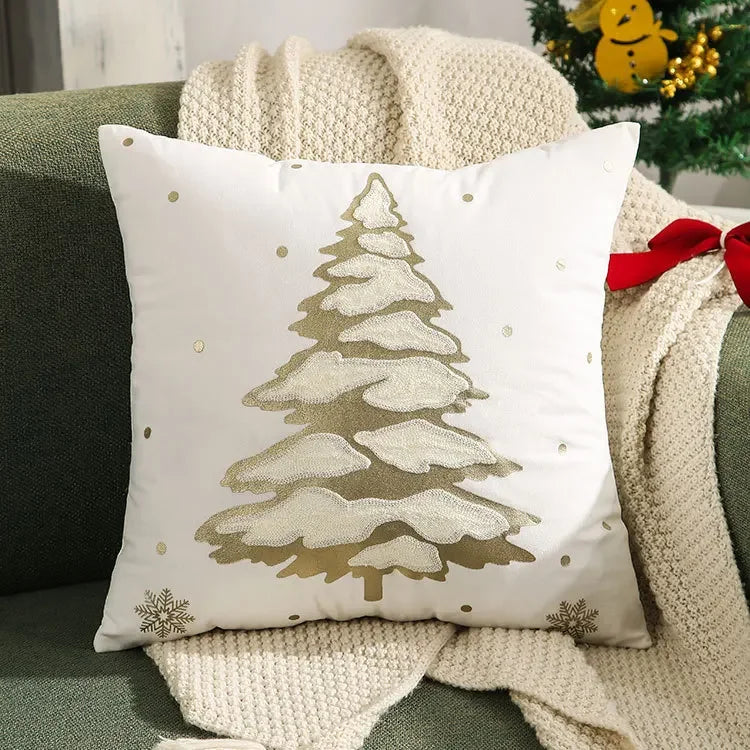 DecorBites™ Christmas Tree Embroidered Cushion Cover - Festive Decor Pillow Cover