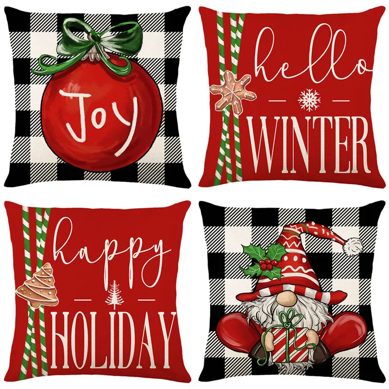 DecorBites™ Christmas Santa Claus Linen Pillowcase - Sofa Cushion Cover, Decorative Living Room Pillow Cover
