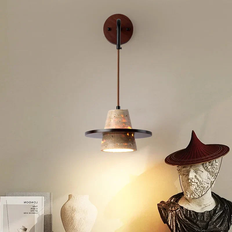 DecorBites™ LED Yellow Travertine Stone Wall Lamp with Pull Chain Switch