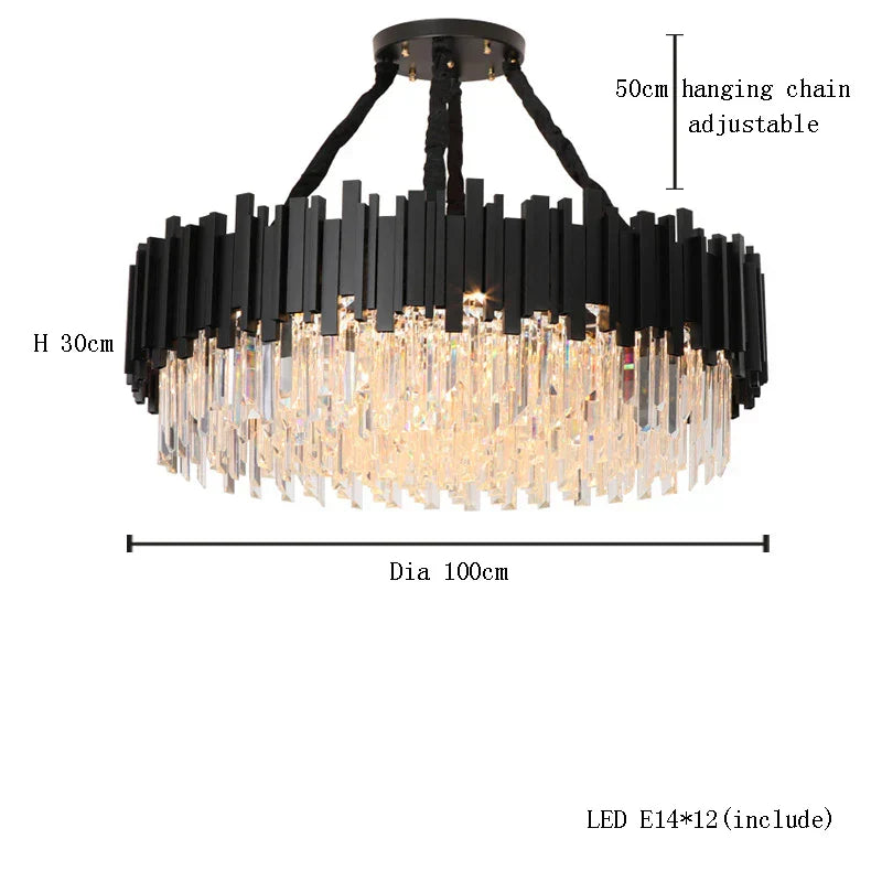 DecorBites™ Crystal Chandelier: Dimmable Gold/Black Stainless Steel Hanging Lamp