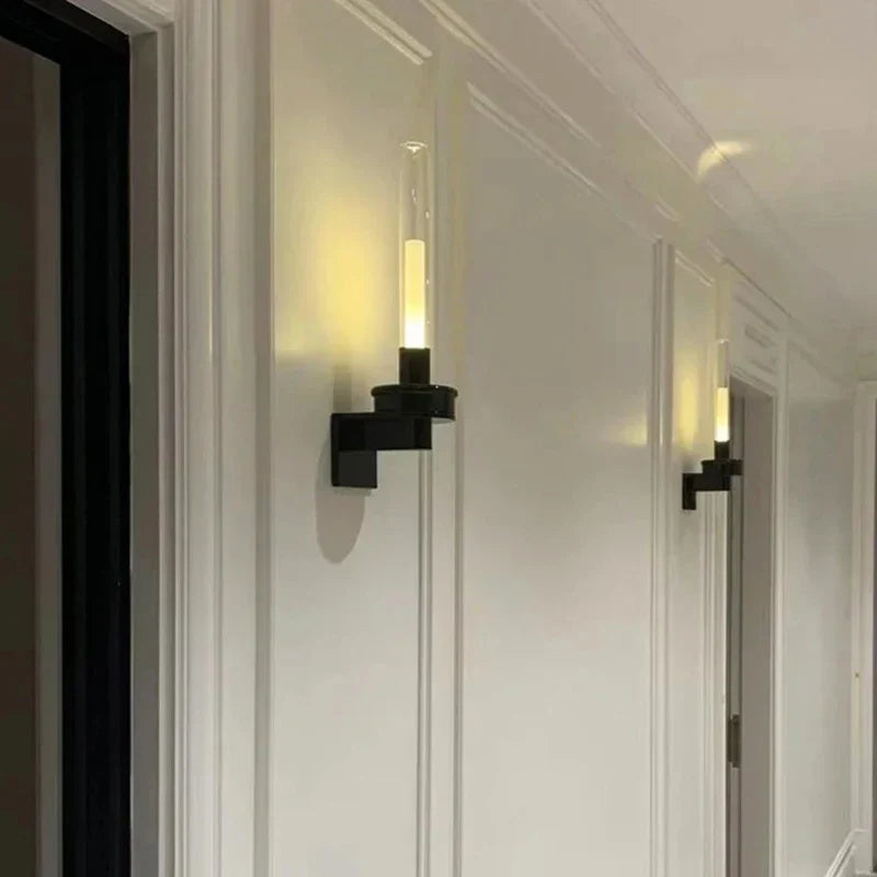 DecorBites™ Clear Glass Black Metal Wall Light for Stairs, Aisle, Parlor, Bedroom - 3000K
