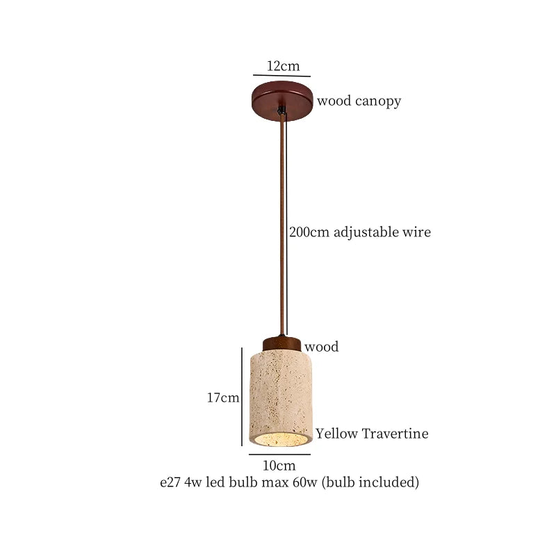 DecorBites™ Japanese LED Hanging Lamp Yellow Travertine Pendant Lighting for Bedroom and Dining Room