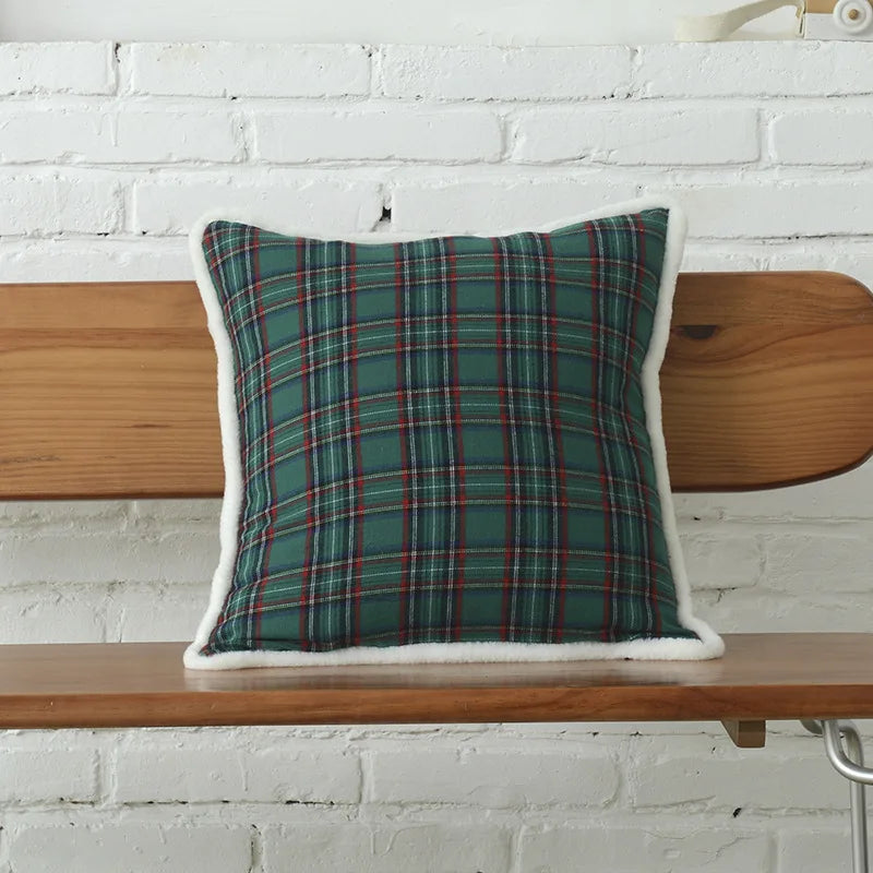 DecorBites™ Christmas Letter Embroidery Plaid Cushion Cover Set