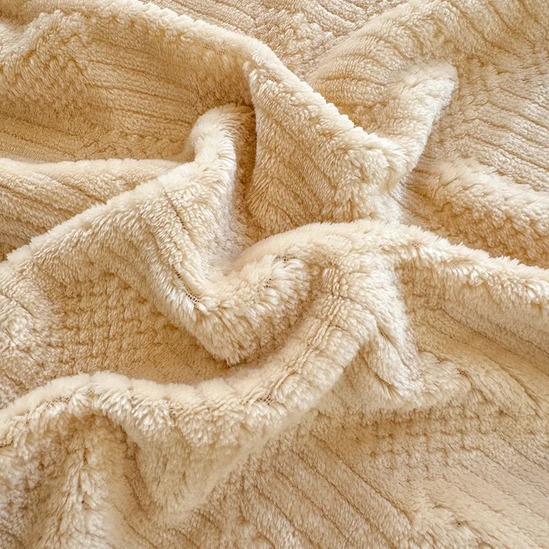 DecorBites™ Double-Layer Coral Fleece Jacquard Blanket: Warm & Multi-Functional for Home & Travel