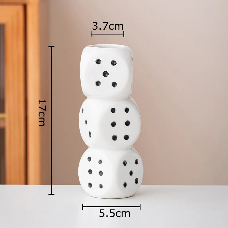 DecorBites™ Ceramic Dice Vase Desk Decor Flower Arrangement Artificial Flowers Room Aesthetic