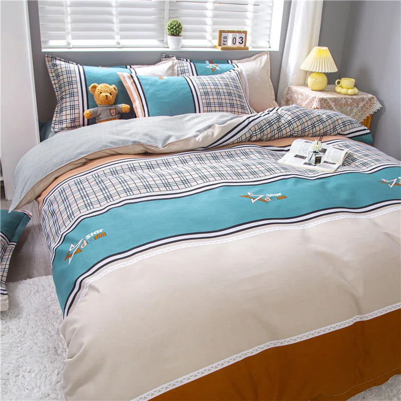 DecorBites™ Cartoon Lattice Floral Geometric Pattern Bedding Set