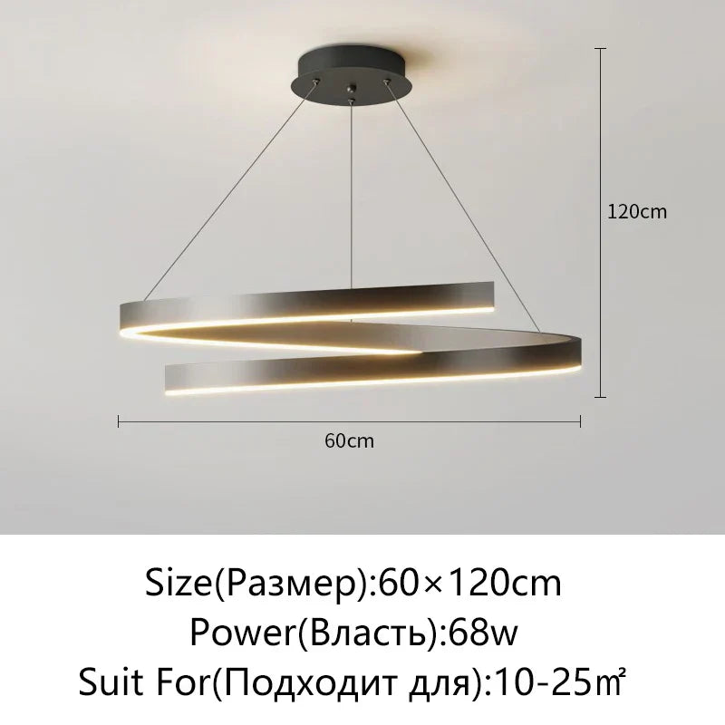 DecorBites™ Black/White Spiral Chandelier for Living Dining Kitchen. Trendy Round Indoor Lighting Fixture.
