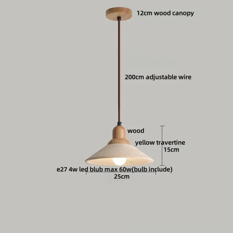DecorBites™ LED Pendant Lamp White Glass Ball Yellow Travertine Hanging Light