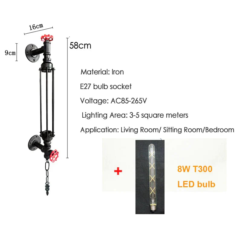 DecorBites™ Industrial Pipe LED Wall Sconce for Bedside Bedroom Aisle Cafe Restaurant
