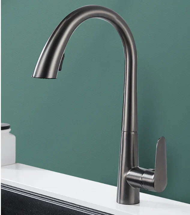 DecorBites™ Brushed Gold Kitchen Sink Faucet with Pull Out Spring Spout