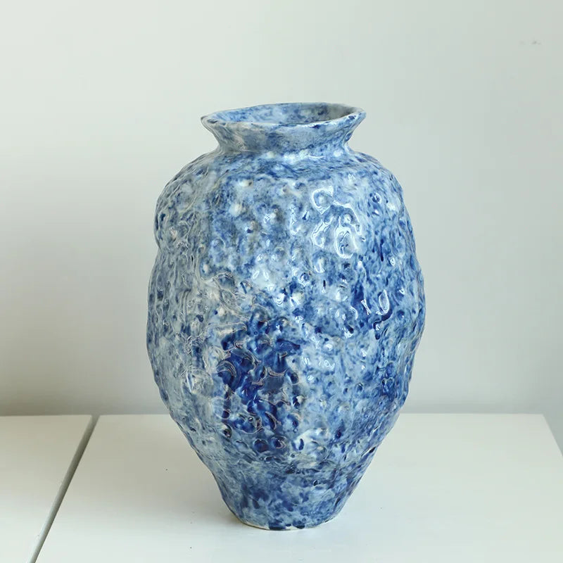 DecorBites™ Blue Ceramic Vase Hydroponic Terrarium Flowerpot Decoration Home Flower Vase