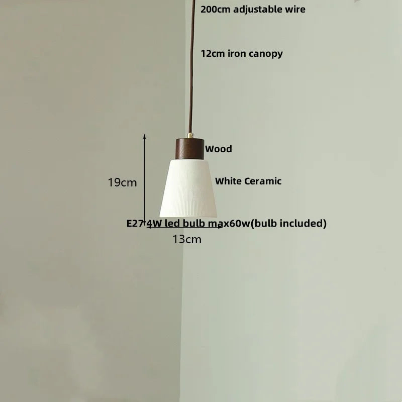 DecorBites™ Clear Glass LED Pendant Light Fixture Wood Hanging Lamp