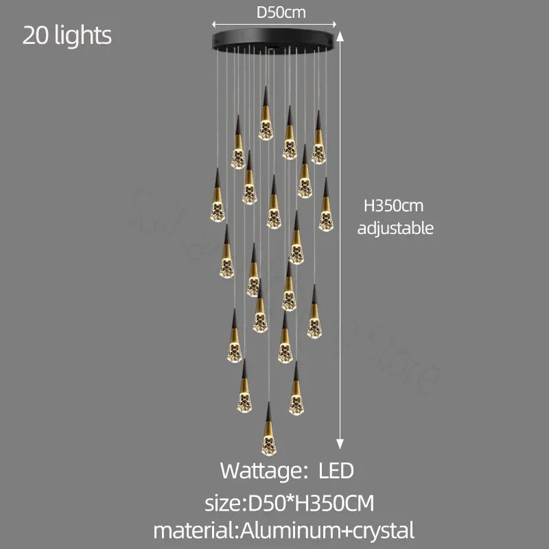 DecorBites™ Crystal Chandelier for Stairwell and Living Room Dimming Lighting