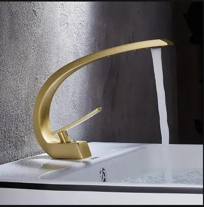 DecorBites™ Black/Gold Basin Faucet Modern Bathroom Mixer Tap, Single Handle Waterfall Hot Cold