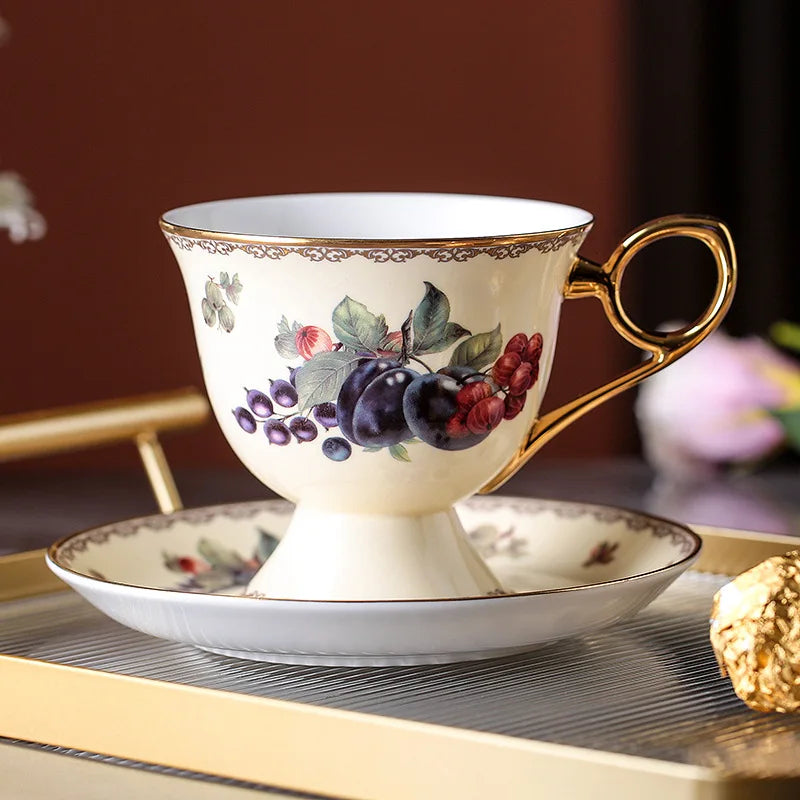 DecorBites™ Bone China Teaware Set - Black Tea Cup, Saucer, Coffee, Phnom Penh French Style