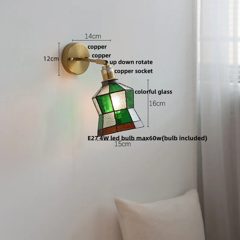 DecorBites™ Colorful Square Glass LED Wall Lights with Pull Chain Switch, Tiffany Style
