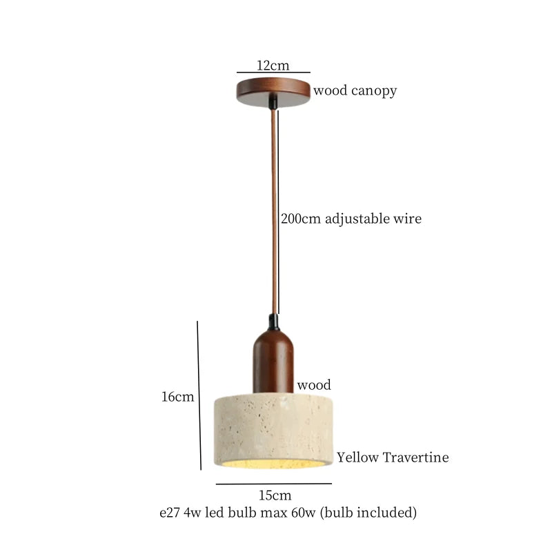 DecorBites™ Japanese LED Hanging Lamp Yellow Travertine Pendant Lighting for Bedroom and Dining Room