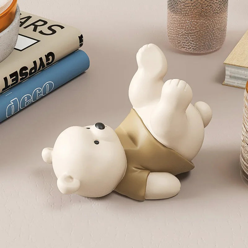 DecorBites™ Bear Cellphone Stand: Cute Lying Bear Design, Desktop Ornament, Modern Animal Figure - Best Gift