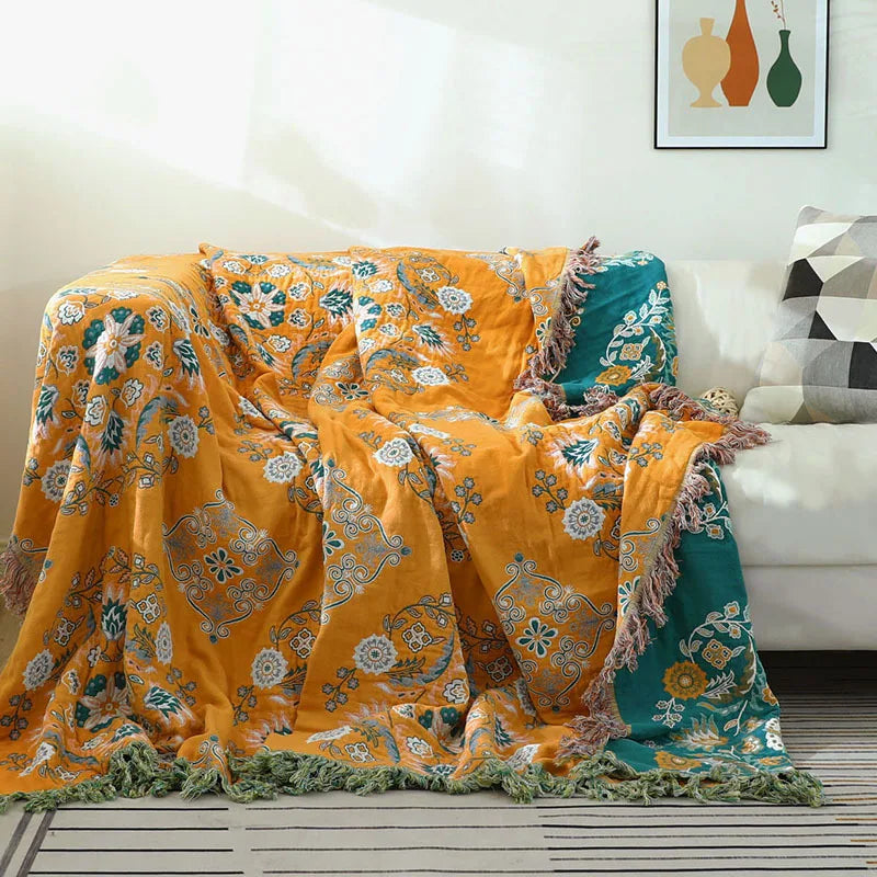 DecorBites™ Double-Sided Sofa Throw Blanket - Japanese Cotton Cover - All-Season Quilt & Travel Blanket