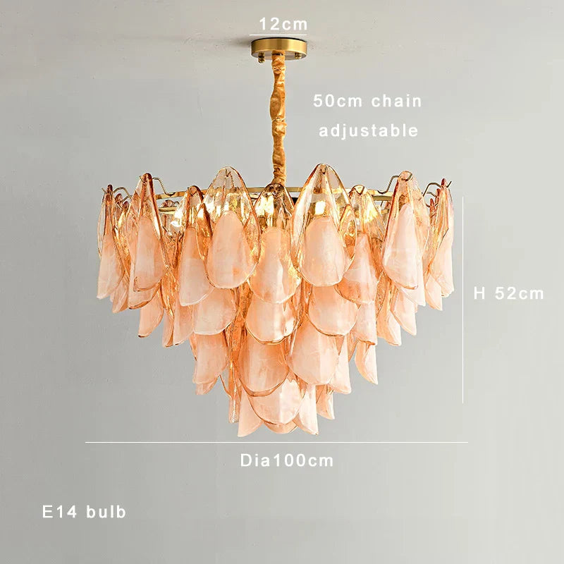 DecorBites™ Amber Glass Chandelier: Dimmable Luxury Light Fixture for Living Room Hall