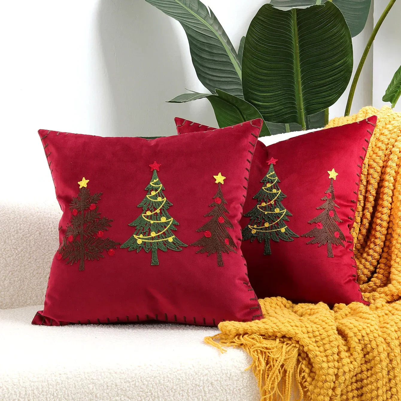 DecorBites™ Christmas Tree Embroidered Pillow Covers - Festive Cushion Cover 45x45cm