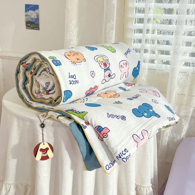 DecorBites™ Cartoon Summer Blanket, Pure Cotton Soybean Fiber, Student Single Double Bed