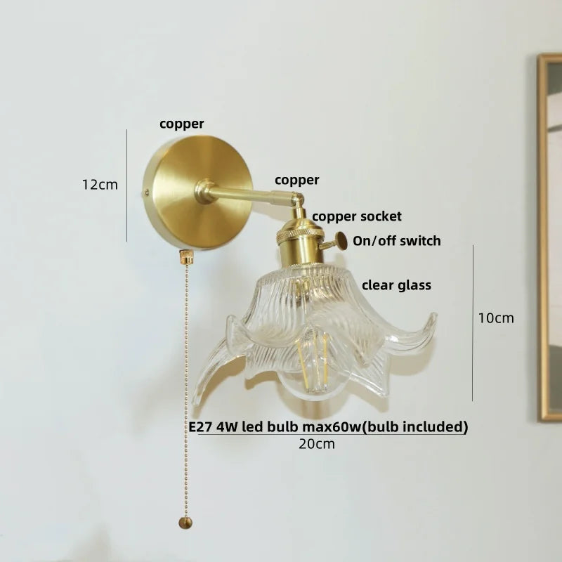 DecorBites™ Clear Flower Glass LED Wall Lamp with Pull Chain Switch