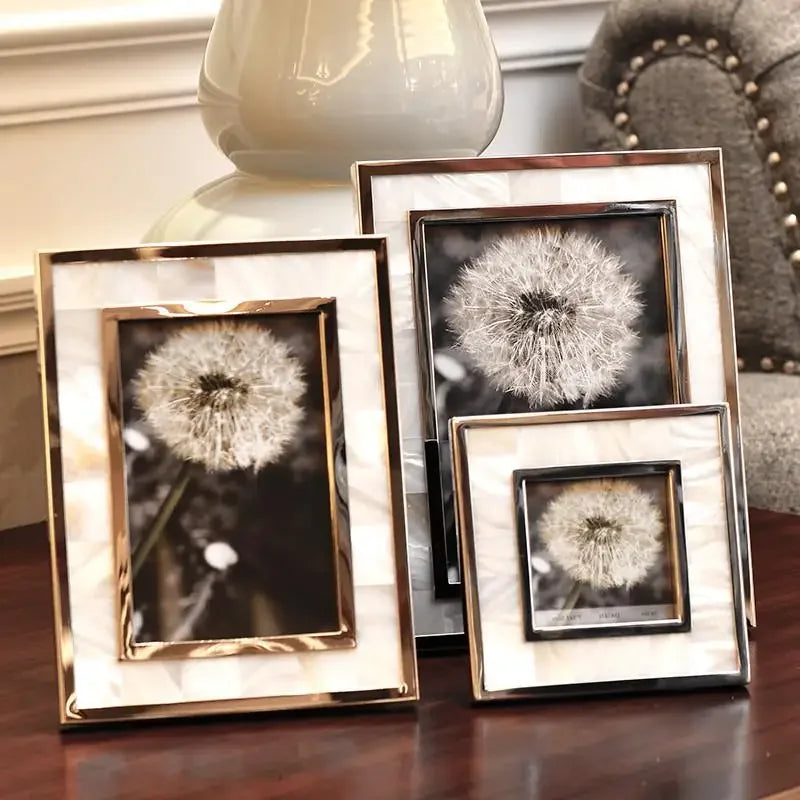 DecorBites™ Golden Alloy Shell Photo Frame - Family Portrait Nightstand Desk Decoration
