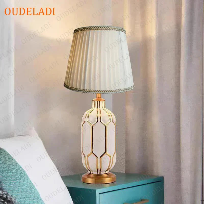 DecorBites™ Blue Ceramic Table Lamp | Post Modern American Style | Bedroom Living Room Lighting