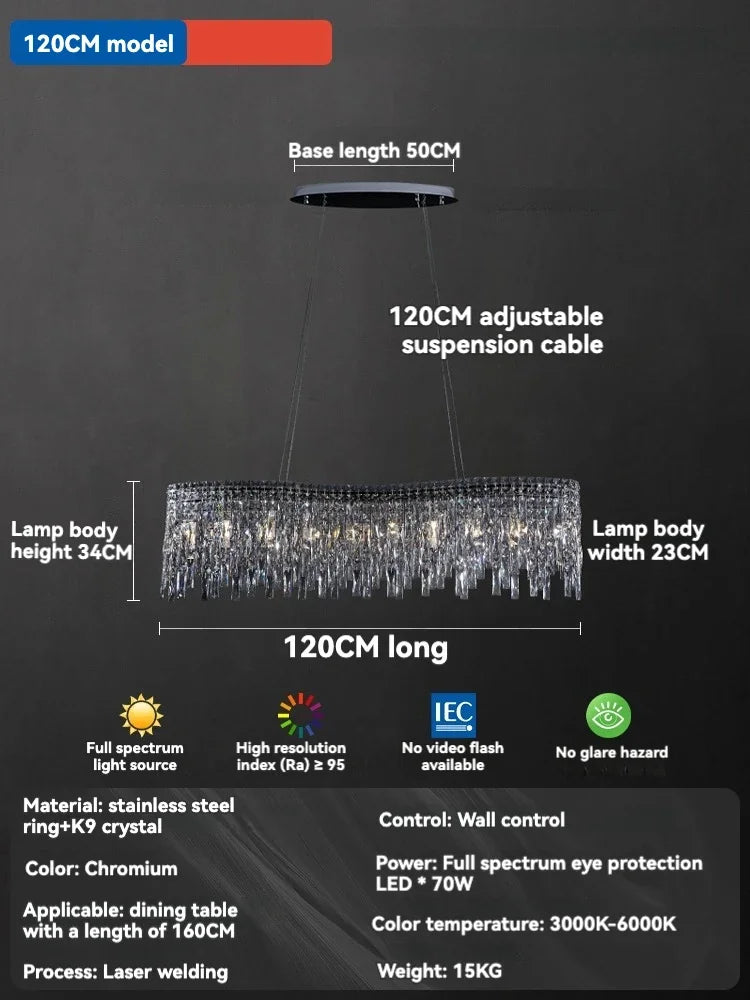 DecorBites™ Chrome Chandelier: Designer Luxury K9 Crystal Lighting Fixture for Dining Room, Hotel, and Bar