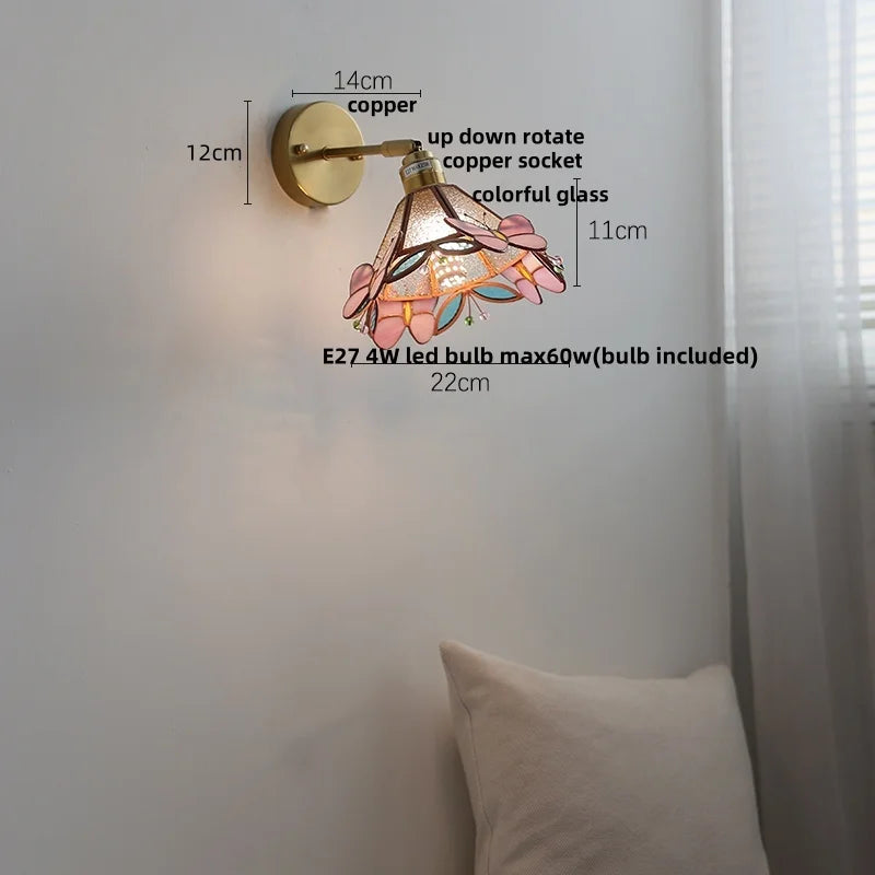 DecorBites™ Colorful Square Glass LED Wall Lights with Pull Chain Switch, Tiffany Style