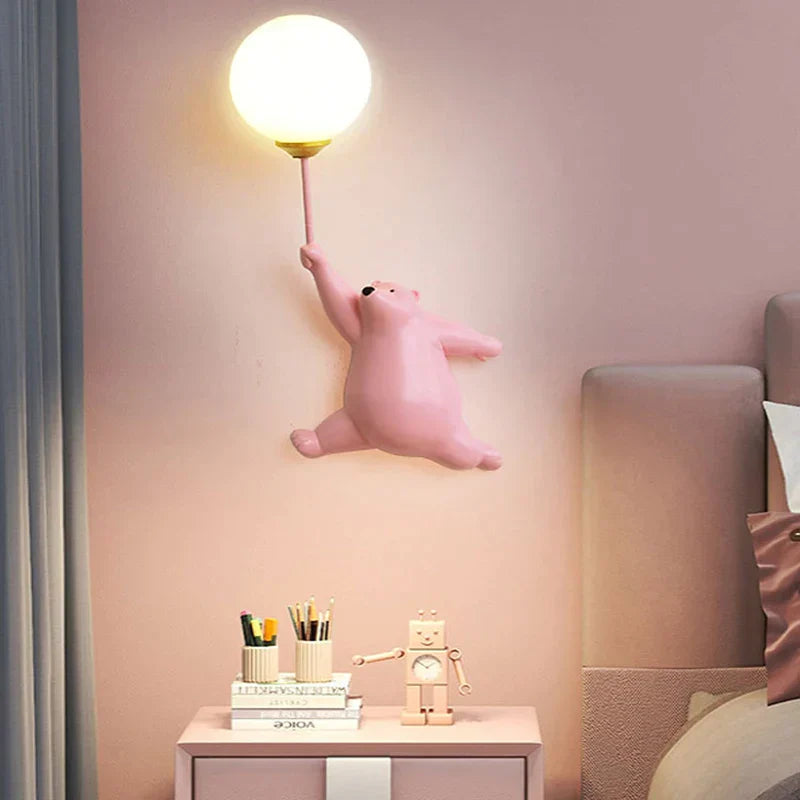 DecorBites™ Blue Pink Bear Wall Lamp for Kids Bedroom, 3D Moon Lighting, G9 Bulb