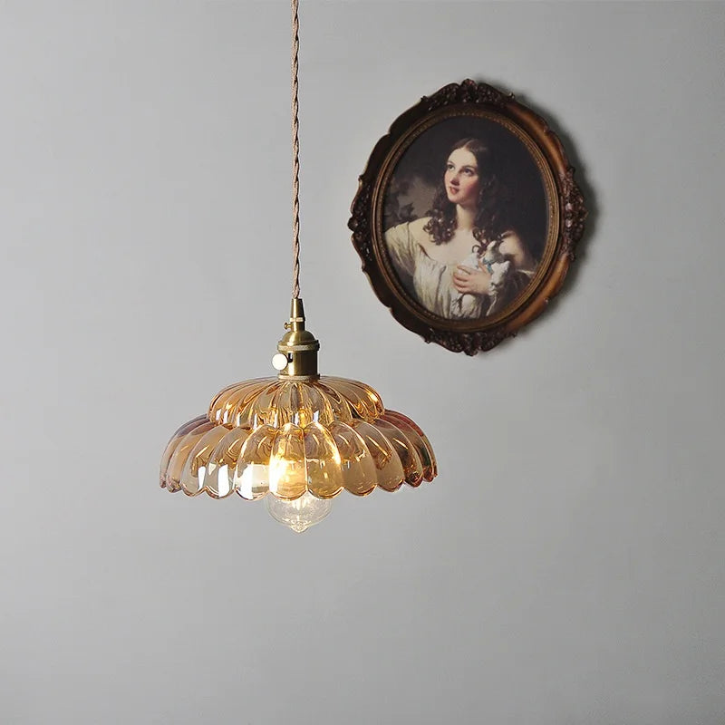 DecorBites™ Amber Flower Glass Pendant Light LED Kitchen Decor Home Reading Room