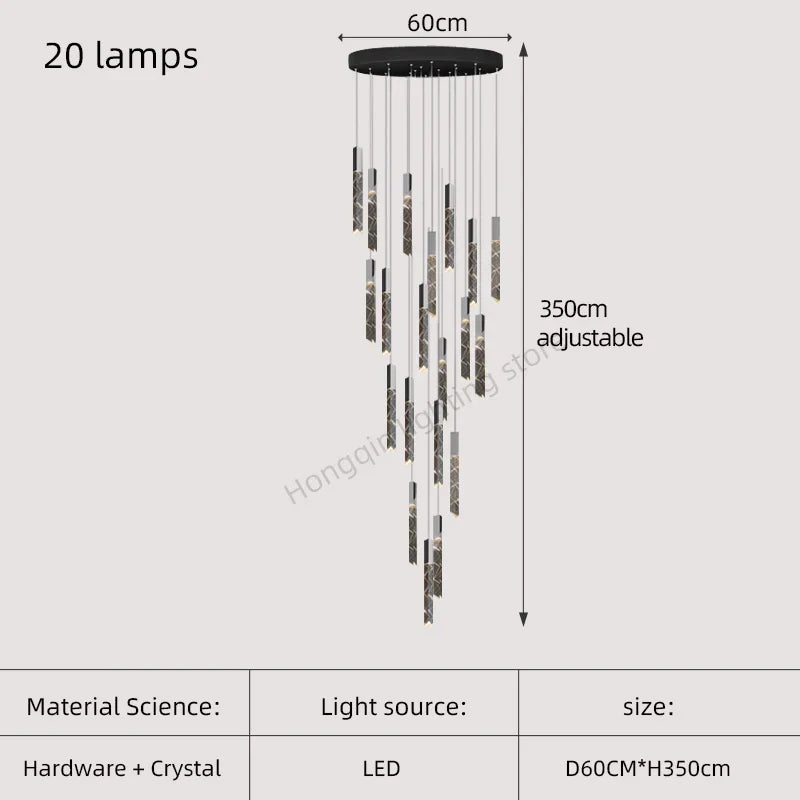 DecorBites™ Gold Crystal Stairs Chandelier Luxe LED Pendant Light Luxury Indoor Lighting